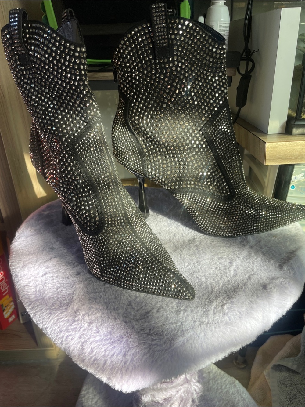 INC International Concepts Black Rhinestone Studded Pointed-Toe Ankle Boots